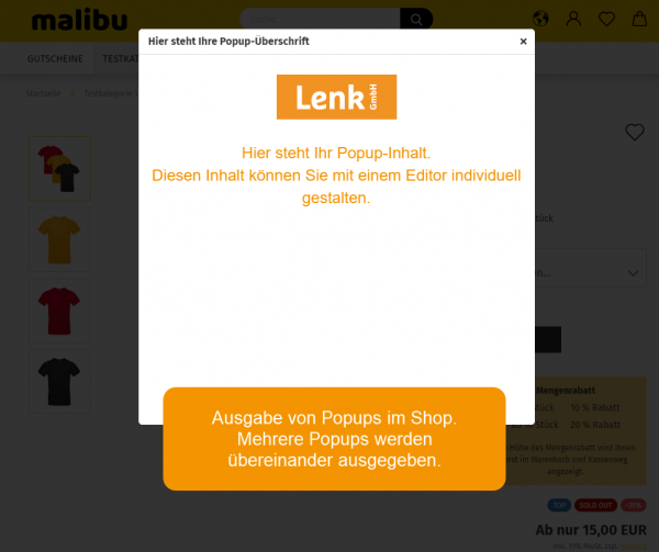 Popup Ausgabe im Shop